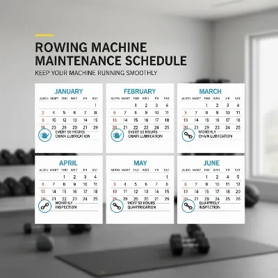 A calendar with marked dates illustrating a rowing machine chain lubrication schedule